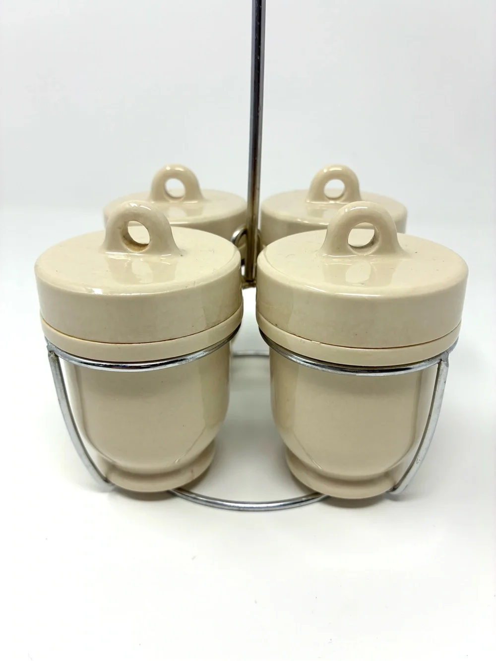 Vintage/Antique Made in England Lidded Egg Coddler with Chrome Dipper 4 Cups